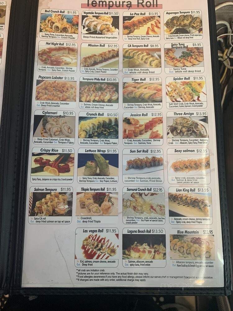 Samurai Sushi - Mission Viejo, CA menu_pic