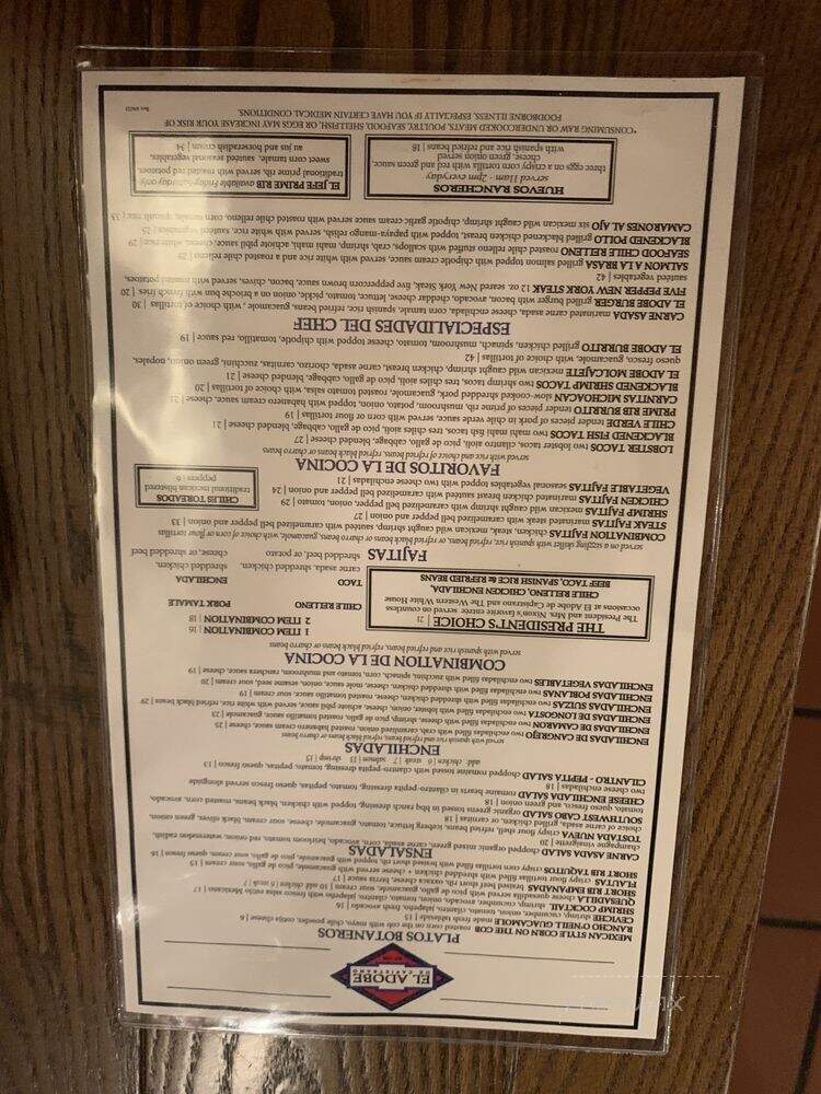 El Adobe De Capistrano - San Juan Capistrano, CA menu_pic