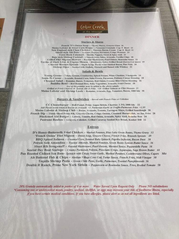 Cedar Creek Inn - San Juan Capistrano, CA menu_pic
