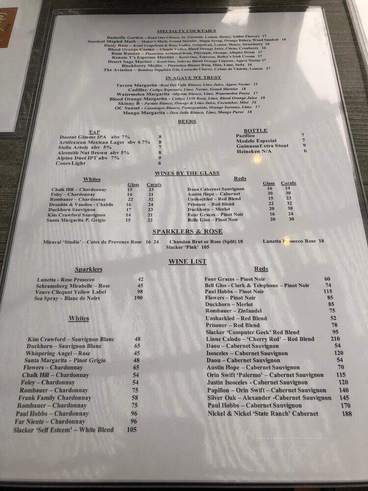 Cedar Creek Inn - San Juan Capistrano, CA menu_pic