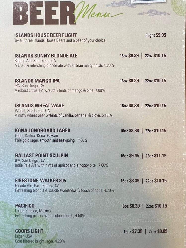 Islands - Mission Viejo, CA menu_pic