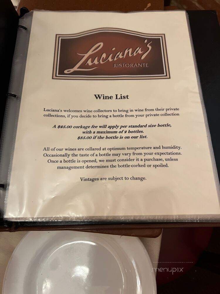 Luciana's - Dana Point, CA menu_pic