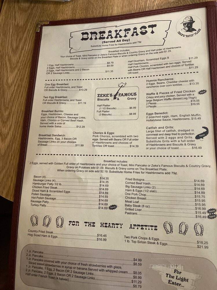 Zeke's Eatin Place - Ontario, CA menu_pic