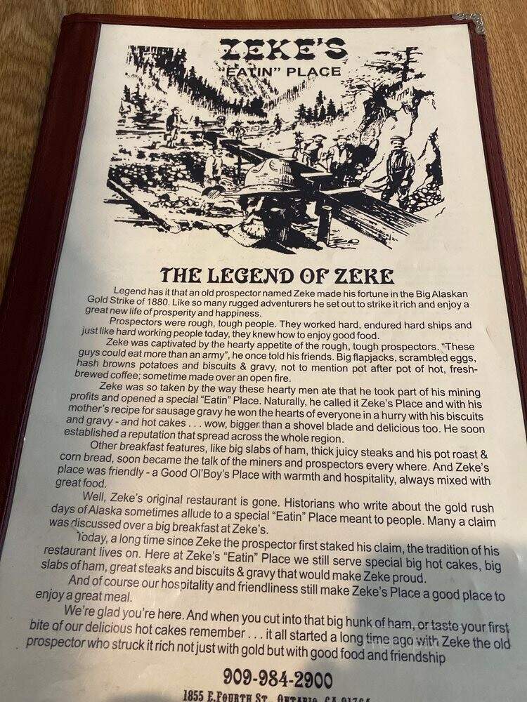 Zeke's Eatin Place - Ontario, CA menu_pic