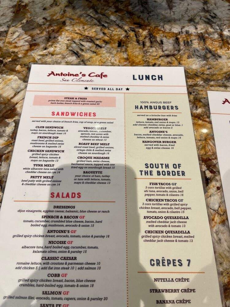 Antoine's Cafe - San Clemente, CA menu_pic