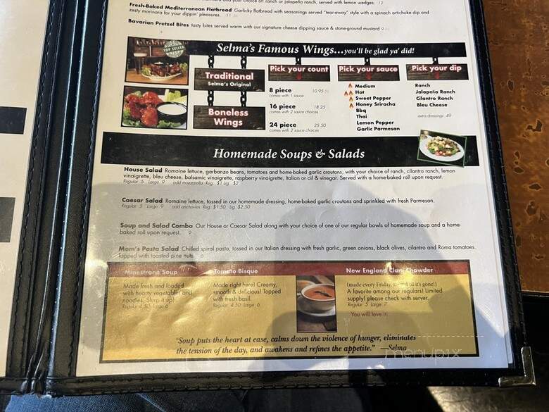 Selma's Chicago Pizzeria - Rancho Santa Margarita, CA menu_pic