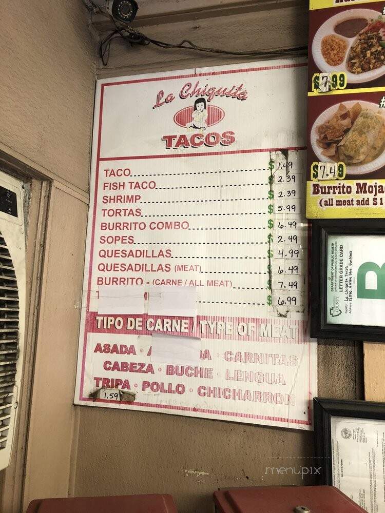 La Chiquita Tacos - Fontana, CA menu_pic
