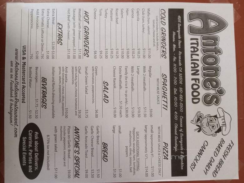 Antone's Italian Foods - Riverside, CA menu_pic