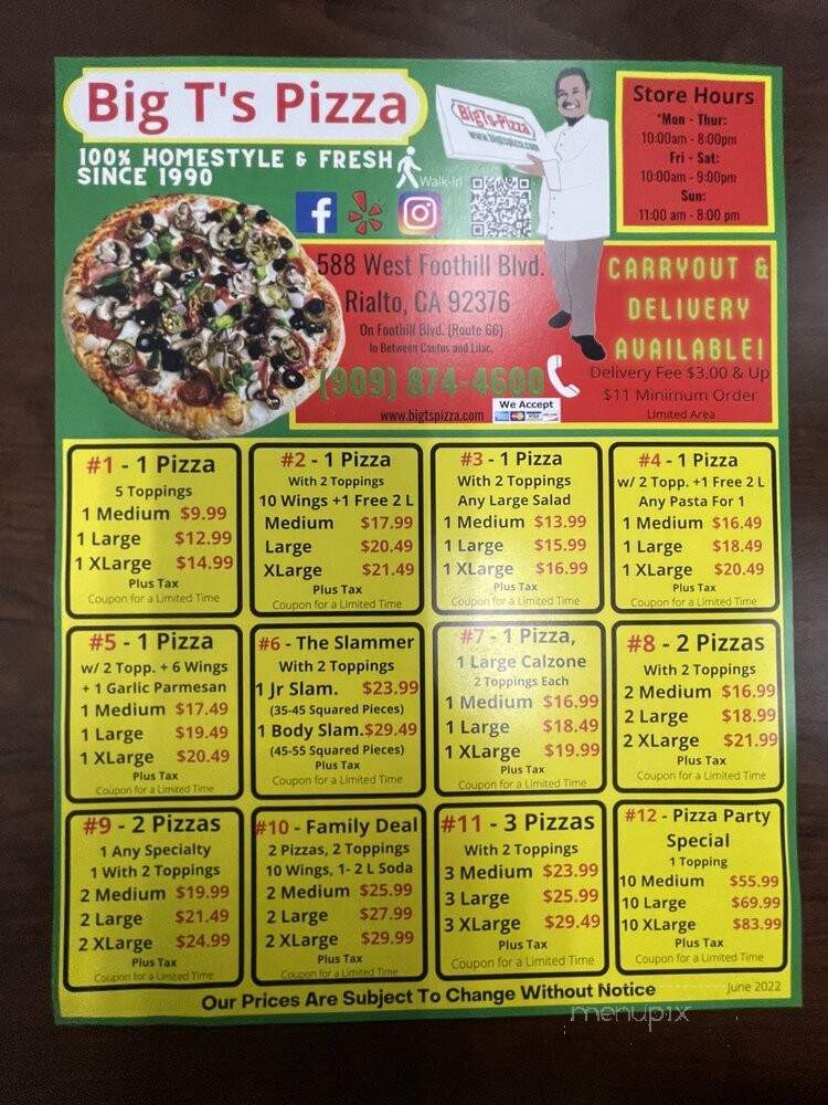 Big T's Pizza - Rialto, CA menu_pic