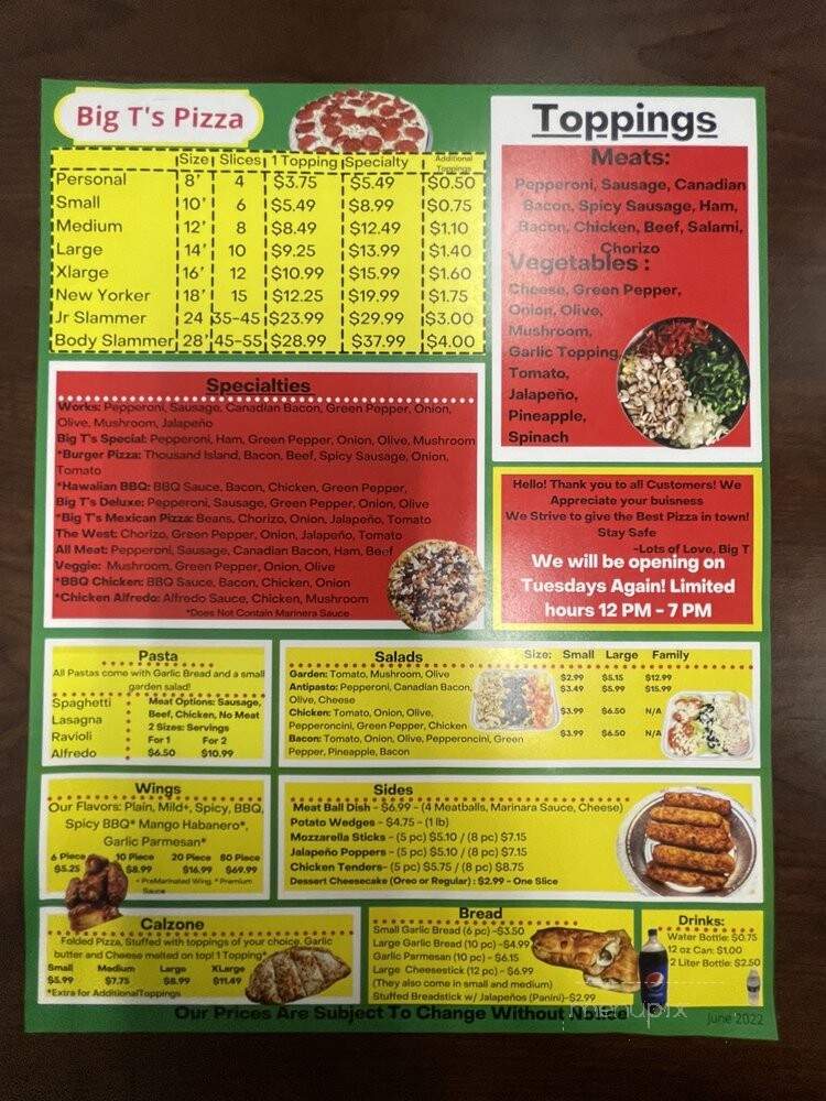 Big T's Pizza - Rialto, CA menu_pic