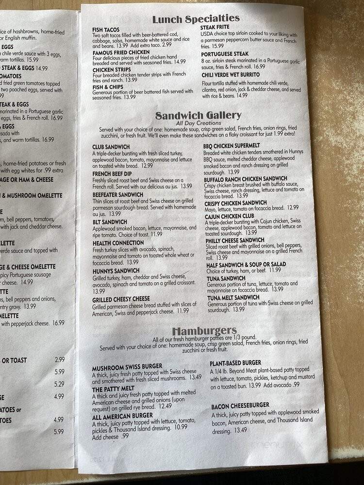 Hunny's Restaurant - Lake Elsinore, CA menu_pic