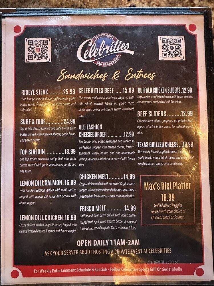 Celebrities Sports Grill - San Bernardino, CA menu_pic