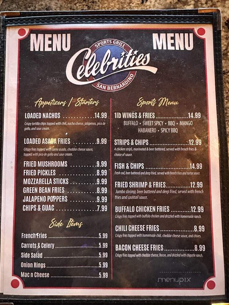 Celebrities Sports Grill - San Bernardino, CA menu_pic