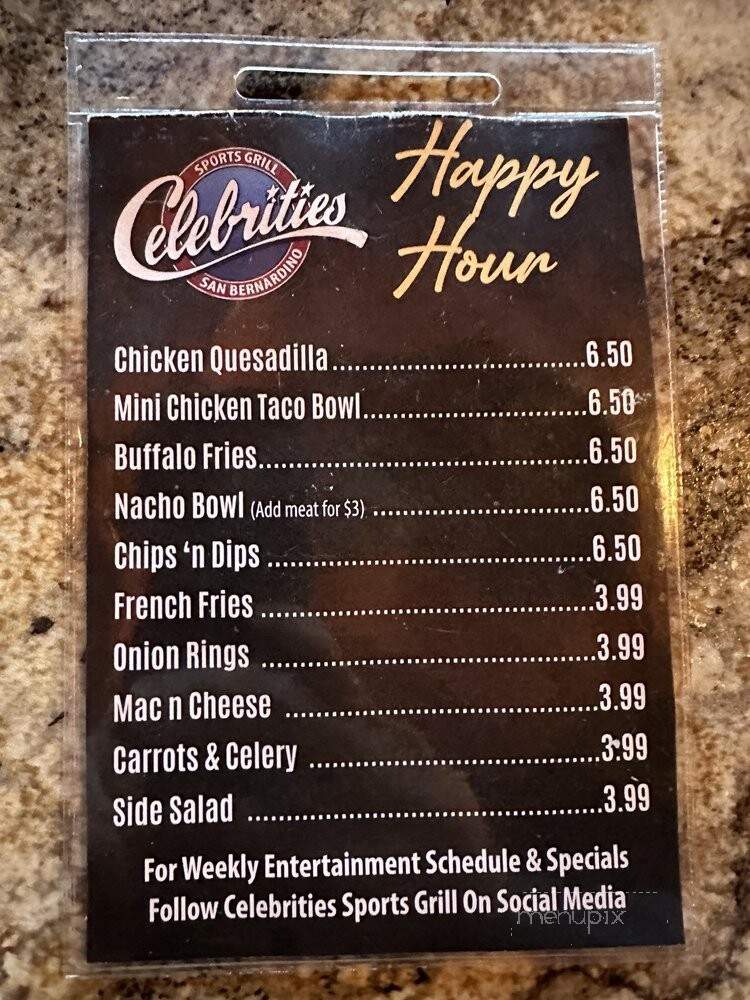 Celebrities Sports Grill - San Bernardino, CA menu_pic