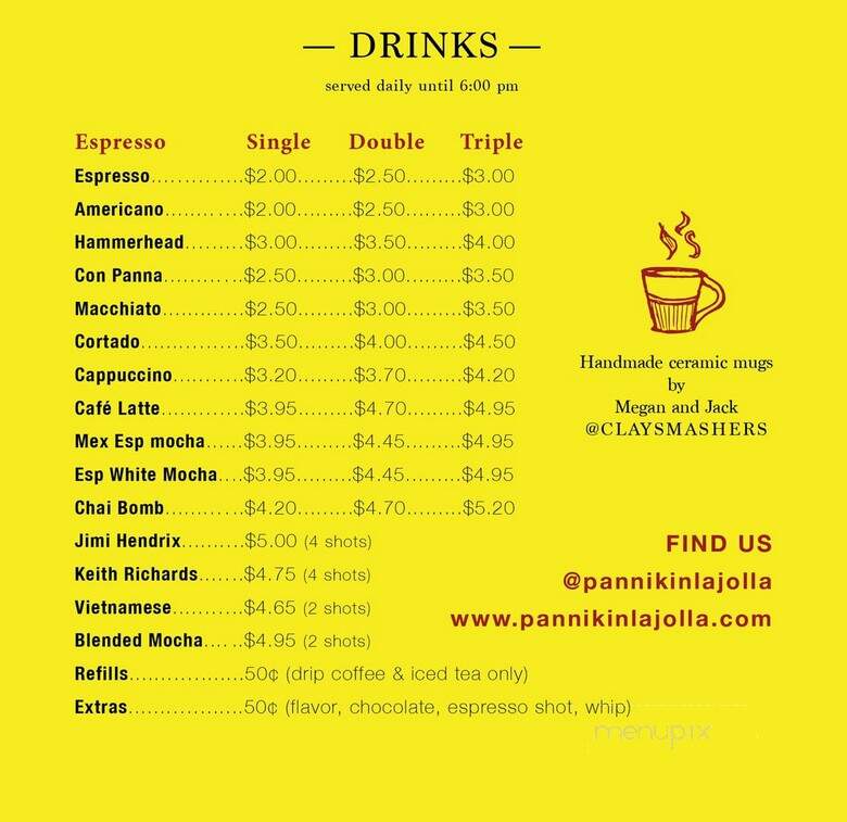 Pannikin Coffe & Tea - La Jolla, CA menu_pic
