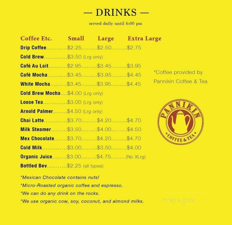 Pannikin Coffe & Tea - La Jolla, CA menu_pic