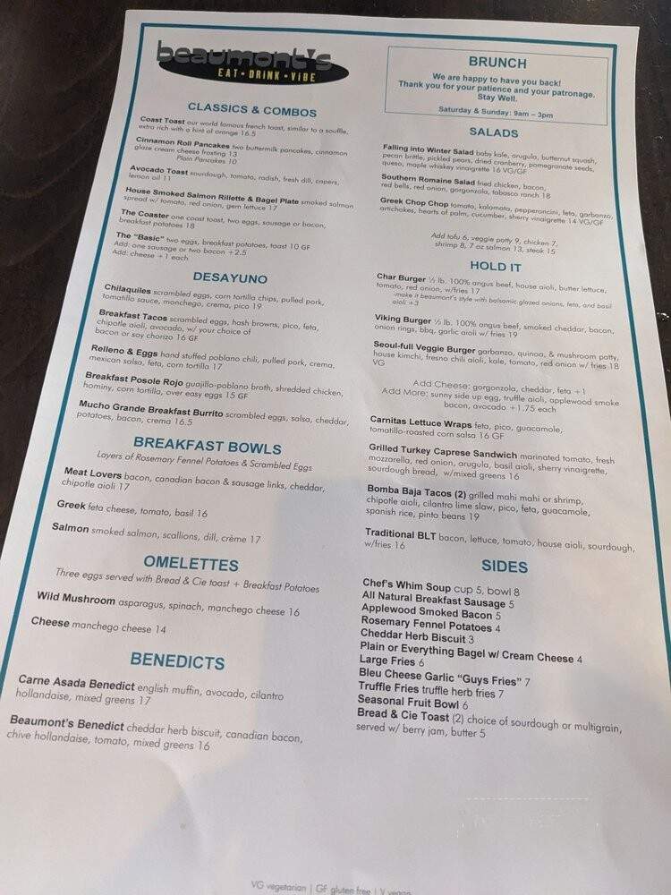 Beaumont's - La Jolla, CA menu_pic