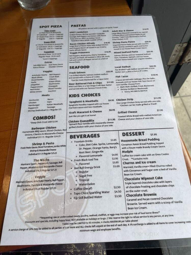 Spot - La Jolla, CA menu_pic