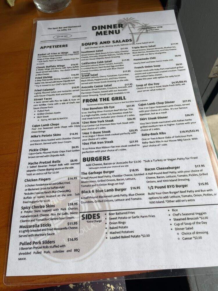 Spot - La Jolla, CA menu_pic