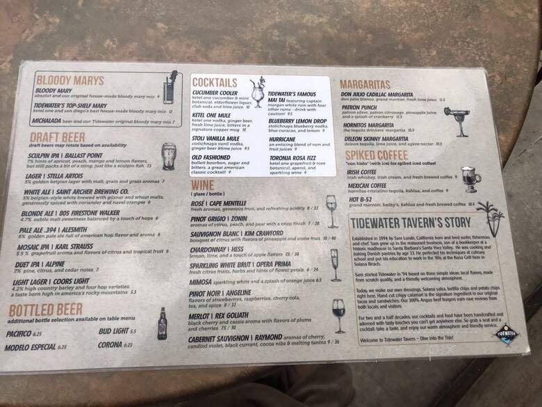 Tidewater Tavern - Solana Beach, CA menu_pic