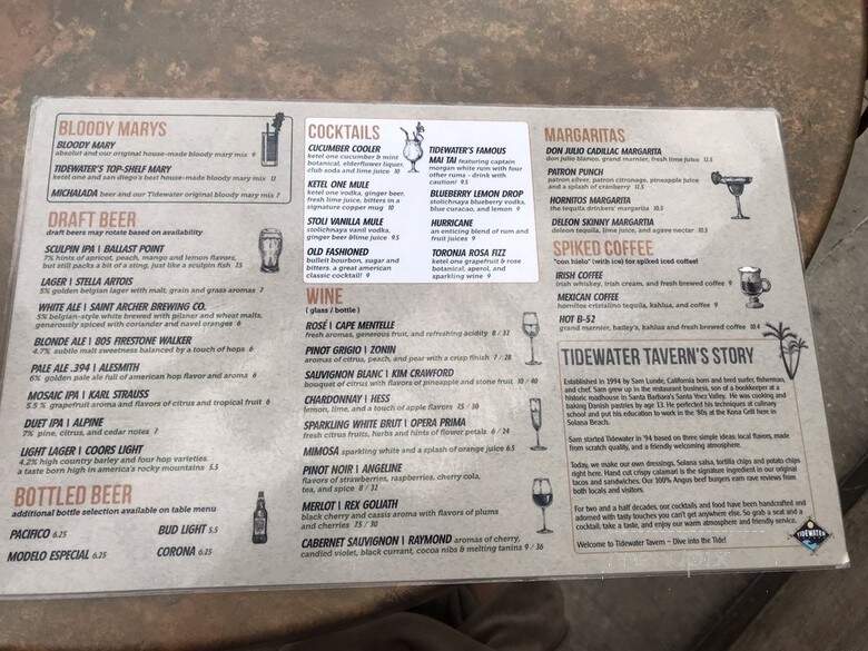 Tidewater Tavern - Solana Beach, CA menu_pic