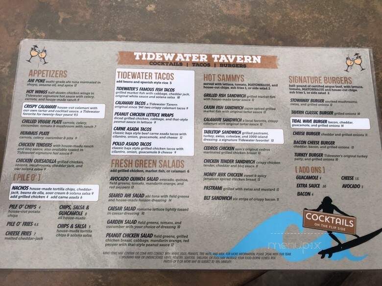 Tidewater Tavern - Solana Beach, CA menu_pic