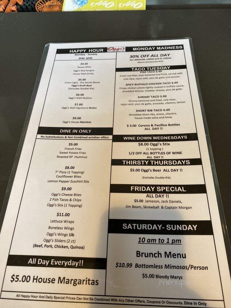 Oggi's Pizza & Brewing Co - San Diego, CA menu_pic