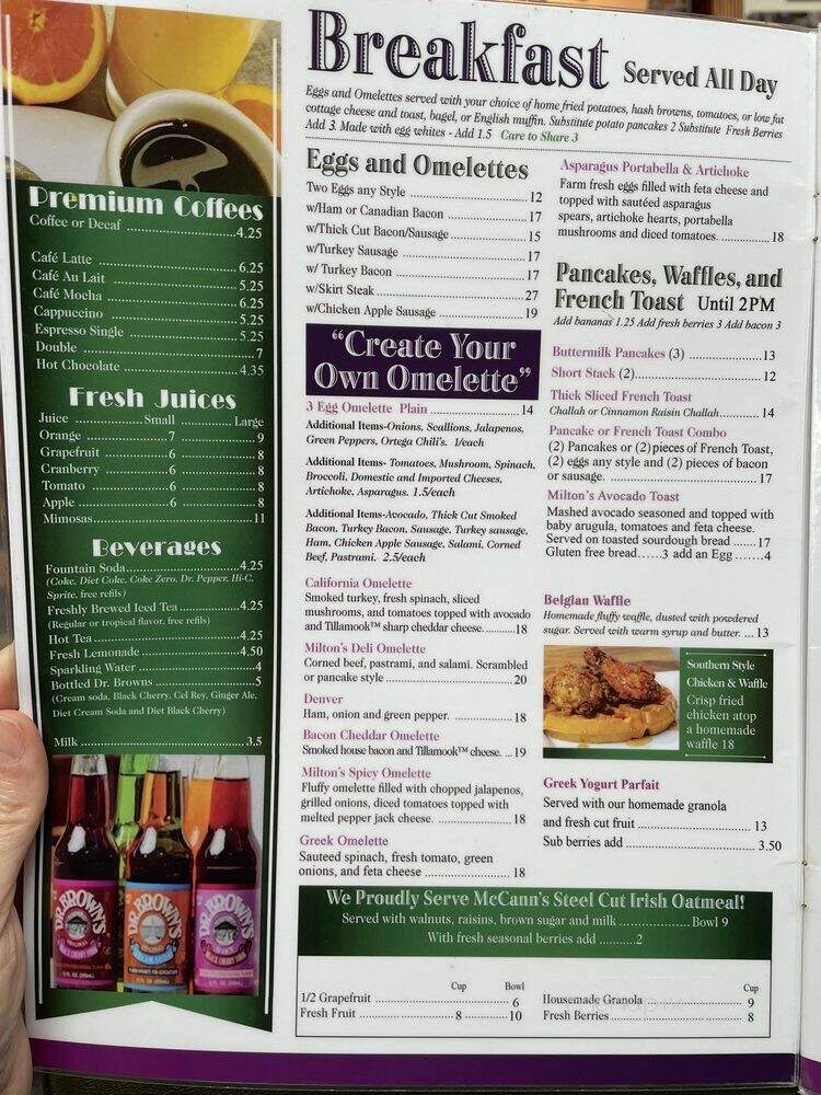 Milton's Restaurant - Del Mar, CA menu_pic