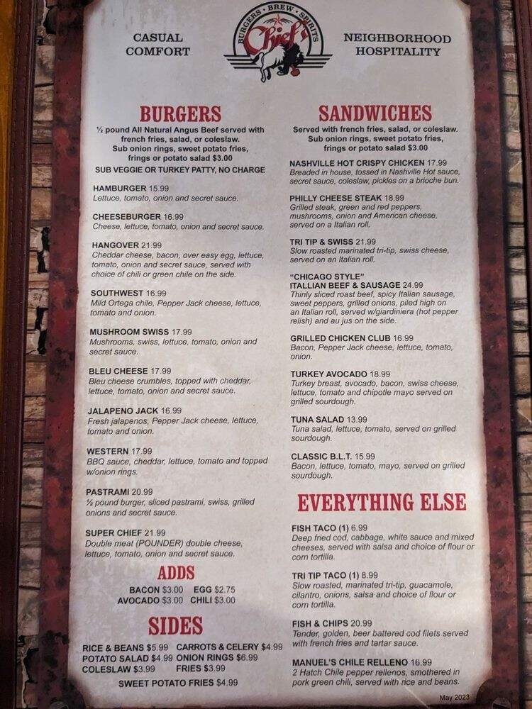 Chiefs Burgers & Brew - Solana Beach, CA menu_pic