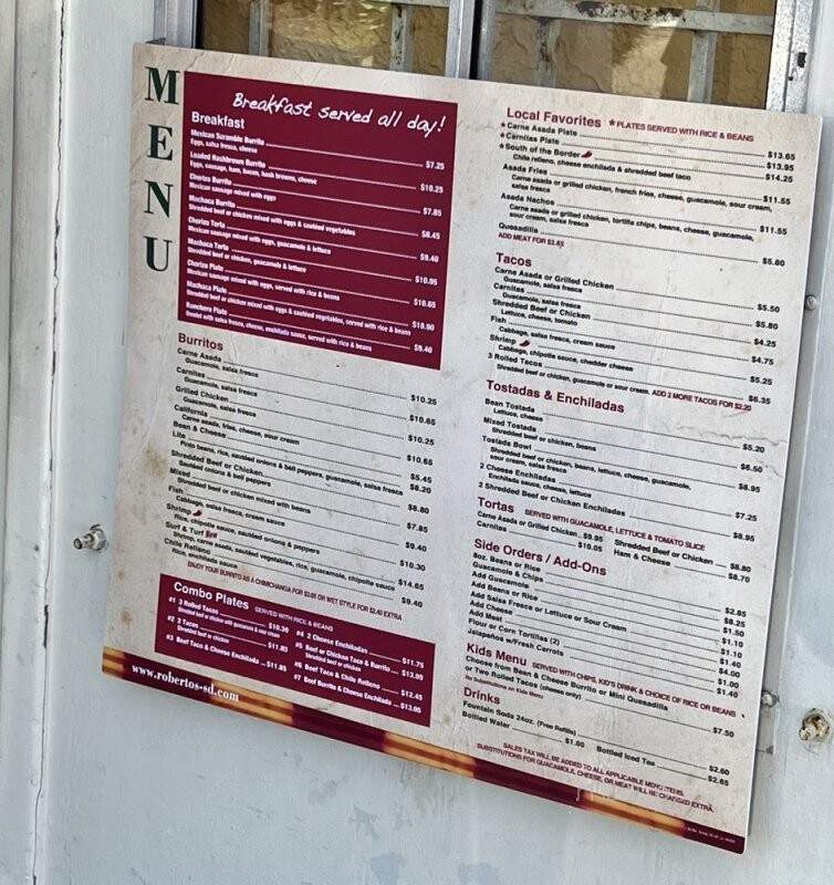 Roberto's Mexican Food - Del Mar, CA menu_pic