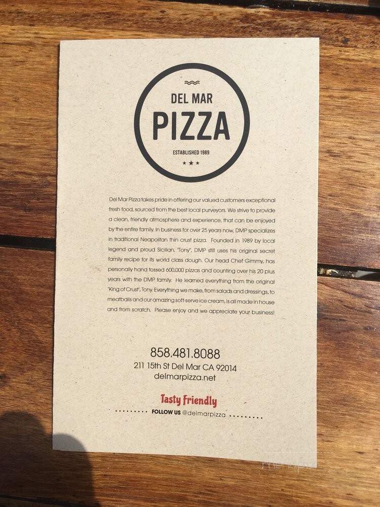 Del Mar Pizza - Del Mar, CA menu_pic