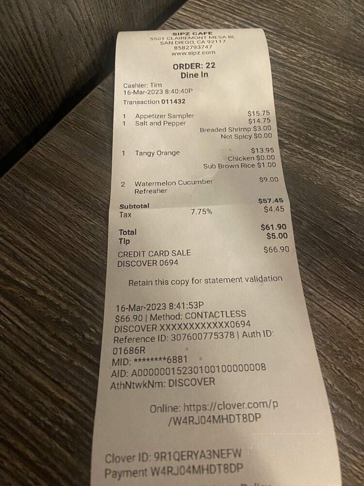 Sipz Cafe - San Diego, CA menu_pic