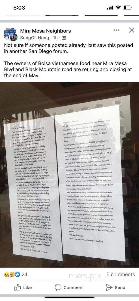 Bolsa Restaurant - San Diego, CA menu_pic