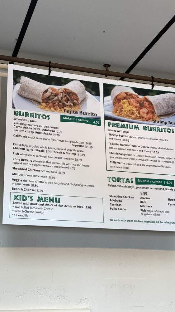 Sombrero Mexican Food - San Diego, CA menu_pic