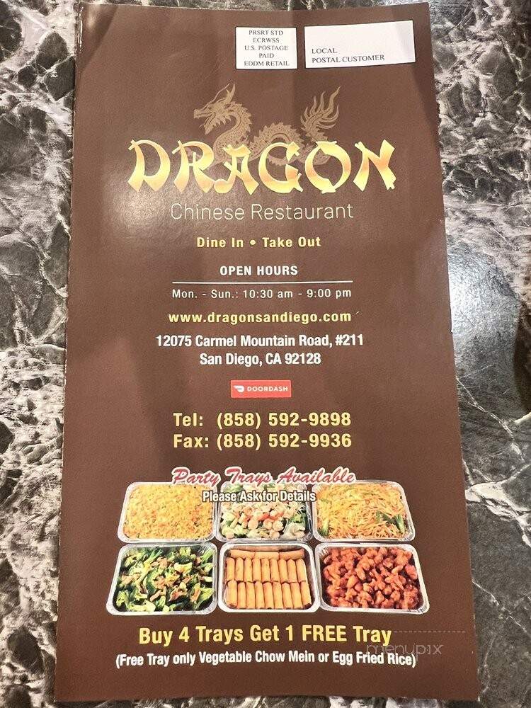 Dragon Chinese & Oriental Food - San Diego, CA menu_pic