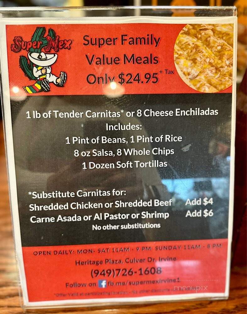 Super Mex - Irvine, CA menu_pic