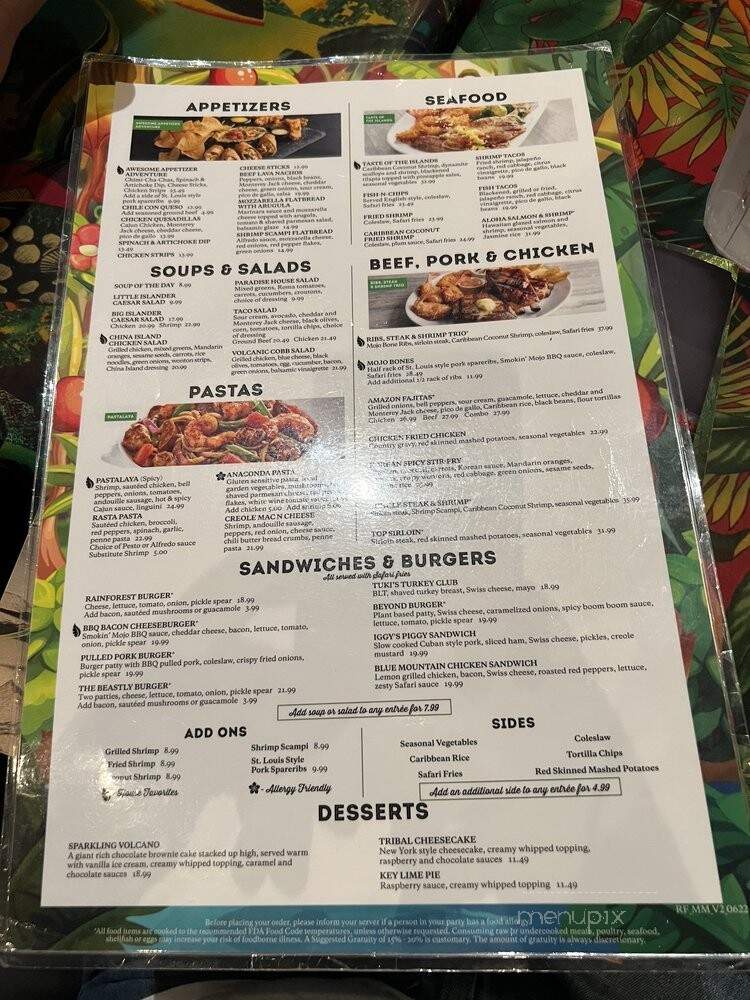 Rainforest Cafe - Ontario, CA menu_pic