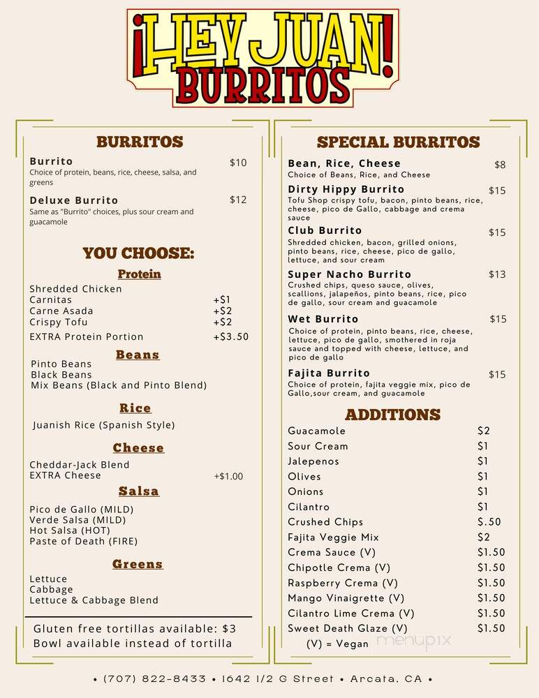 Hey Juan Burritos - Arcata, CA menu_pic