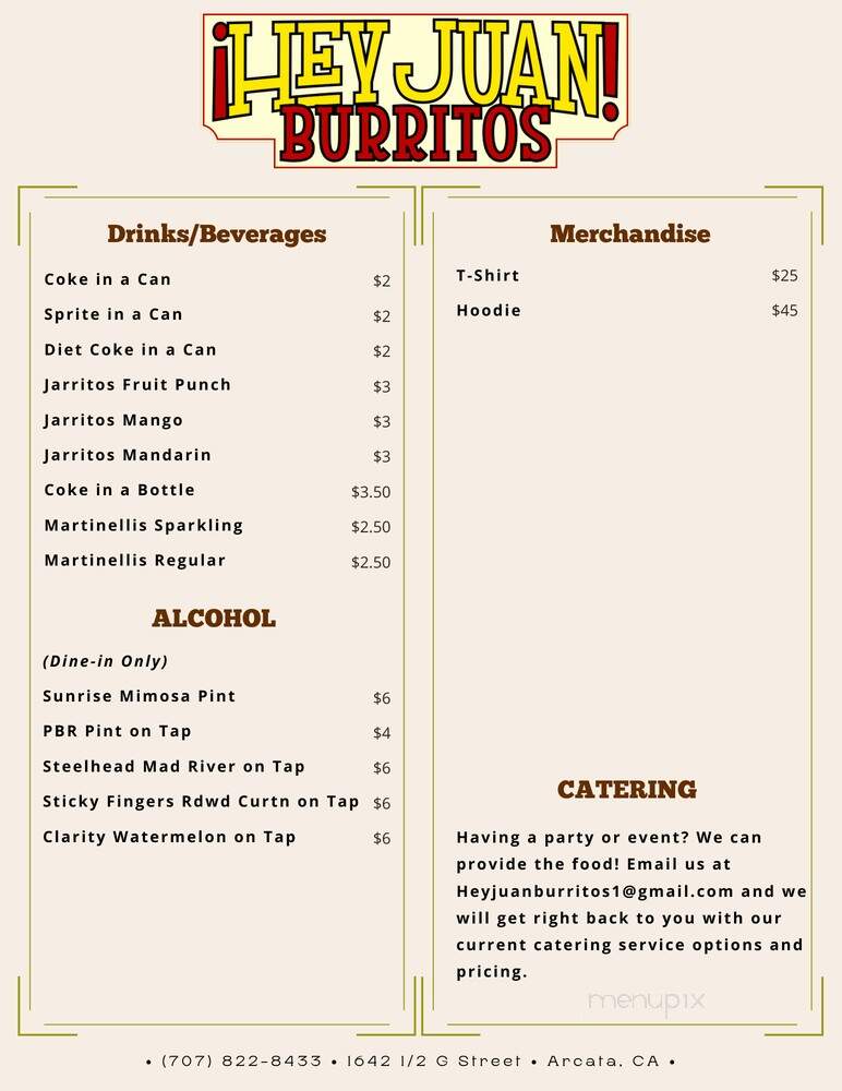 Hey Juan Burritos - Arcata, CA menu_pic