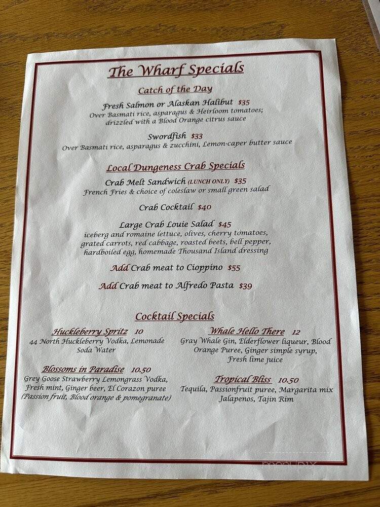 Silvers At The Wharf - Fort Bragg, CA menu_pic