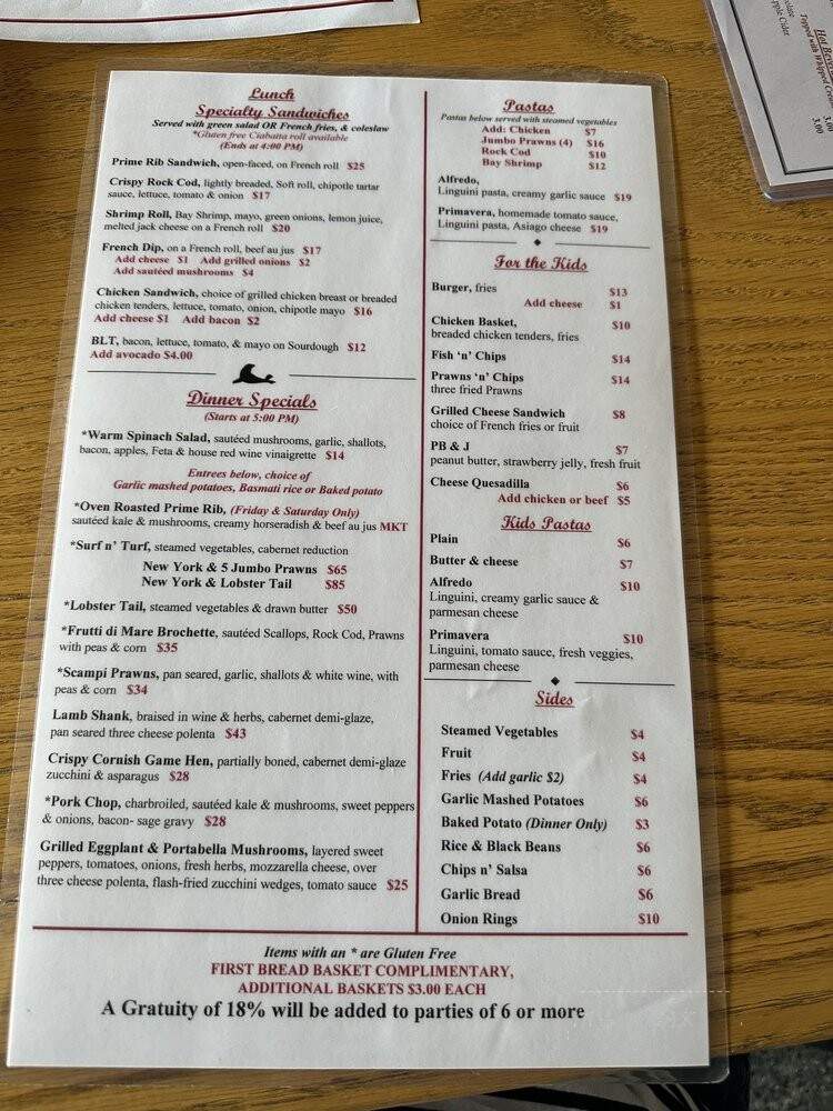 Silvers At The Wharf - Fort Bragg, CA menu_pic