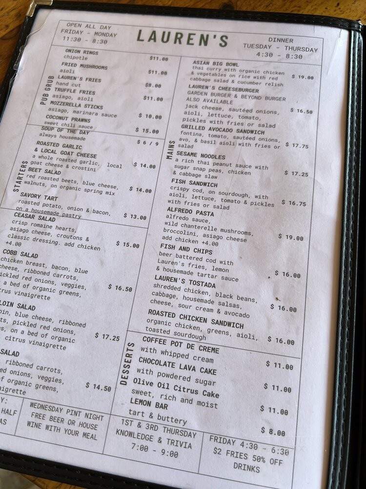 Lauren 's - Boonville, CA menu_pic