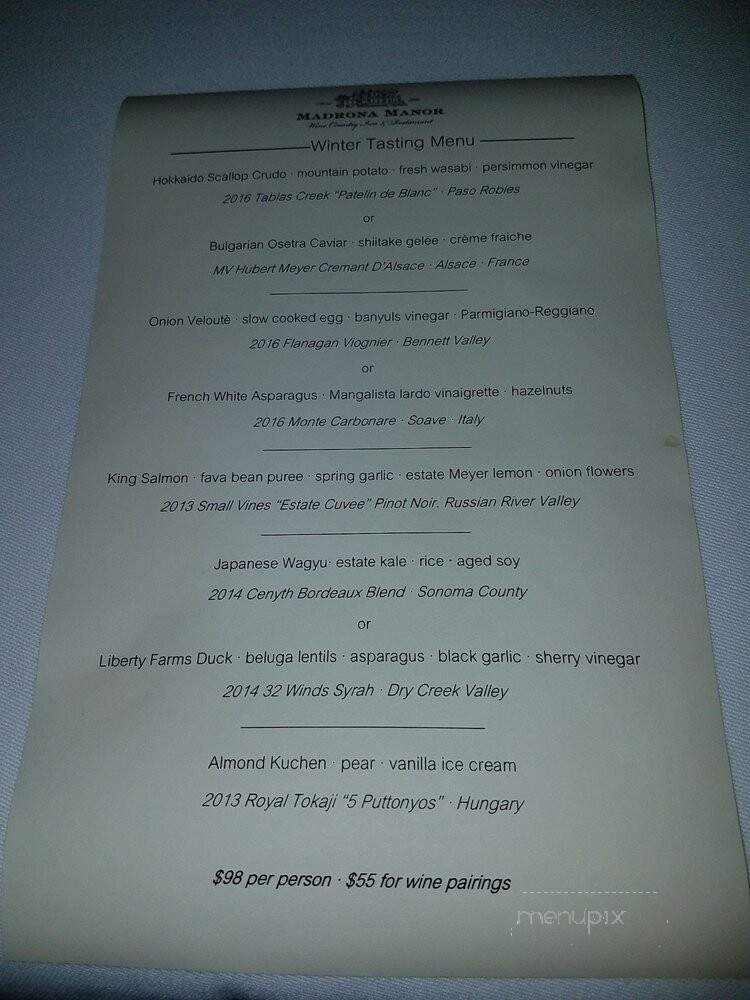 Madrona Manor - Healdsburg, CA menu_pic