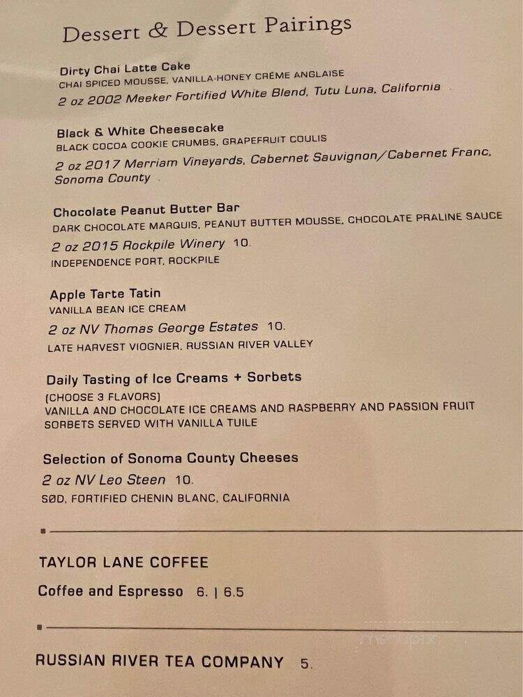 Dry Creek Kitchen - Healdsburg, CA menu_pic