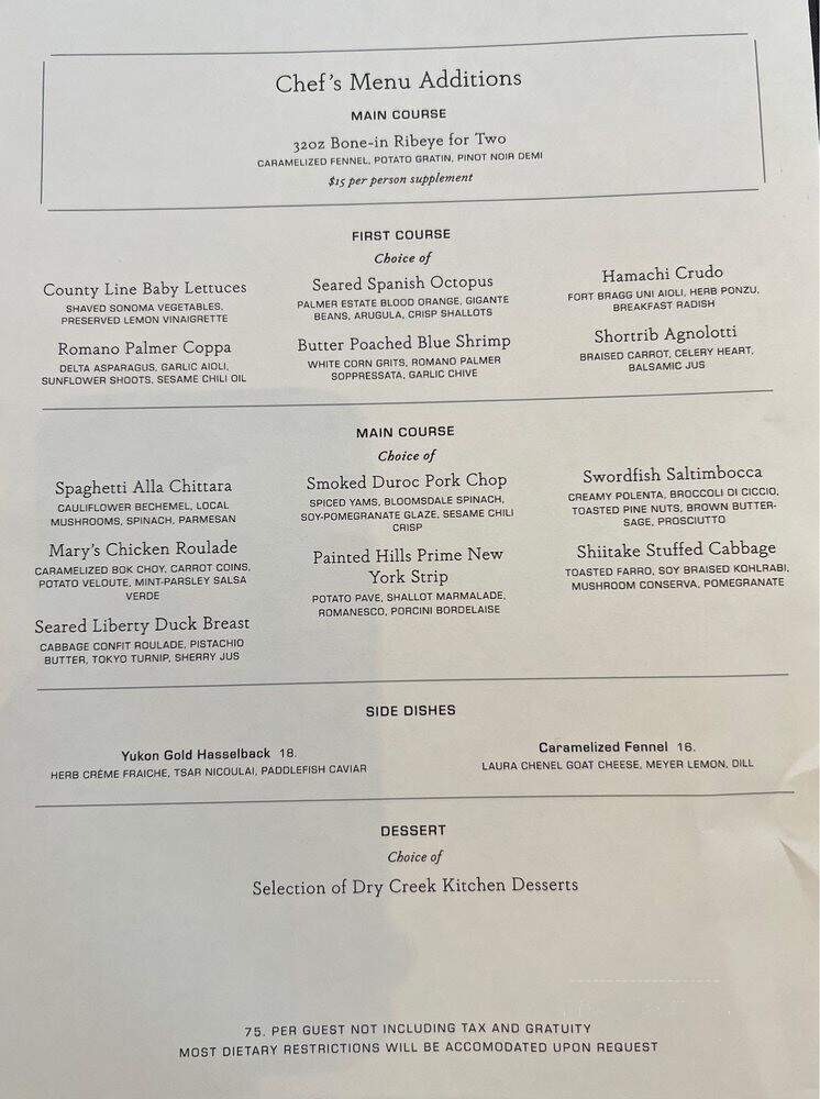 Dry Creek Kitchen - Healdsburg, CA menu_pic
