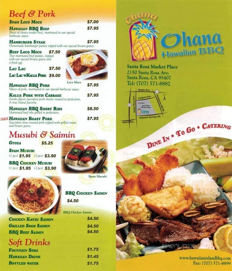 Ohana Hawaiian Barbecue Santa - Santa Rosa, CA menu_pic