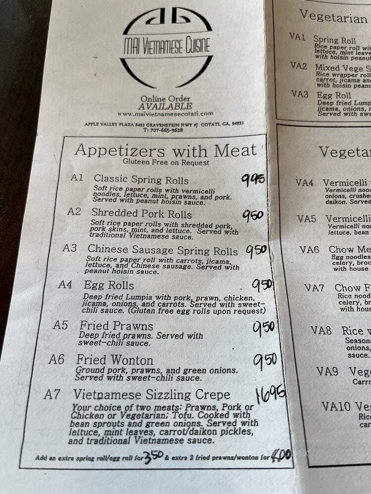Mai Vietnamese Cuisine - Cotati, CA menu_pic