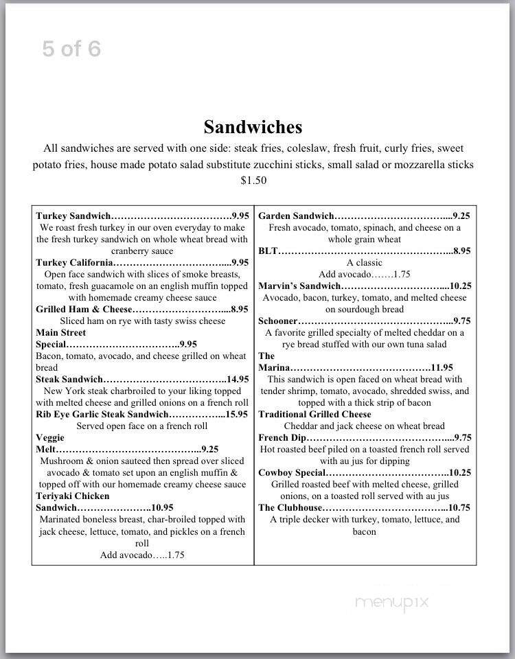 Marvin's Restaurant - Cotati, CA menu_pic