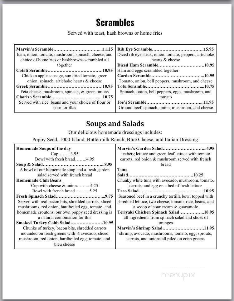 Marvin's Restaurant - Cotati, CA menu_pic