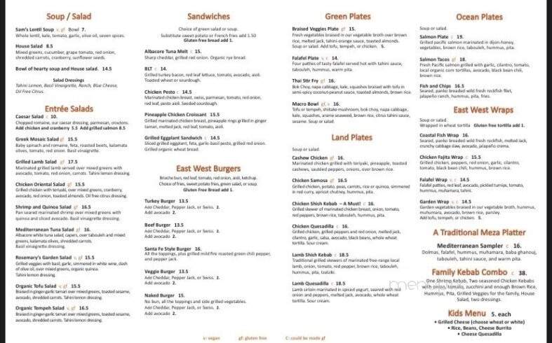 East West Restaurant - Santa Rosa, CA menu_pic